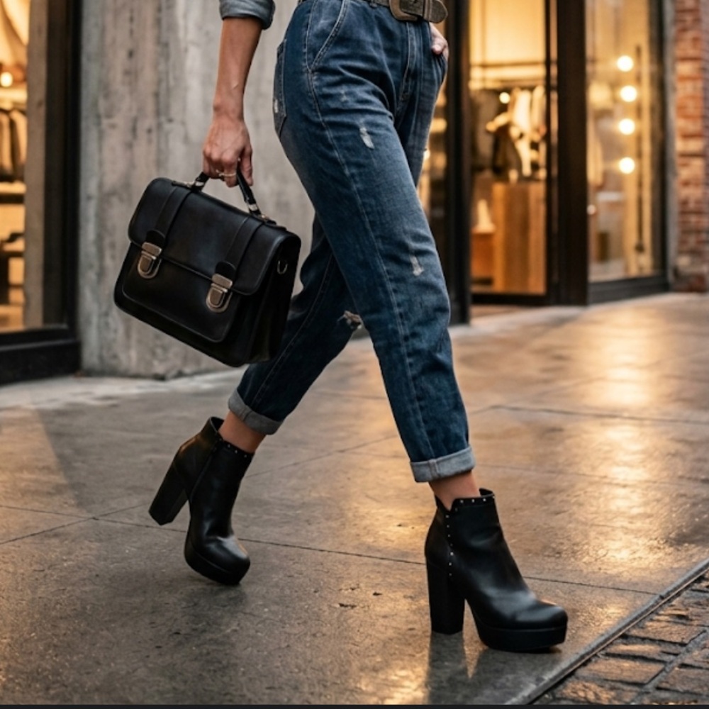 Report Black Studded Platform Ankle Boots | Size 7.5